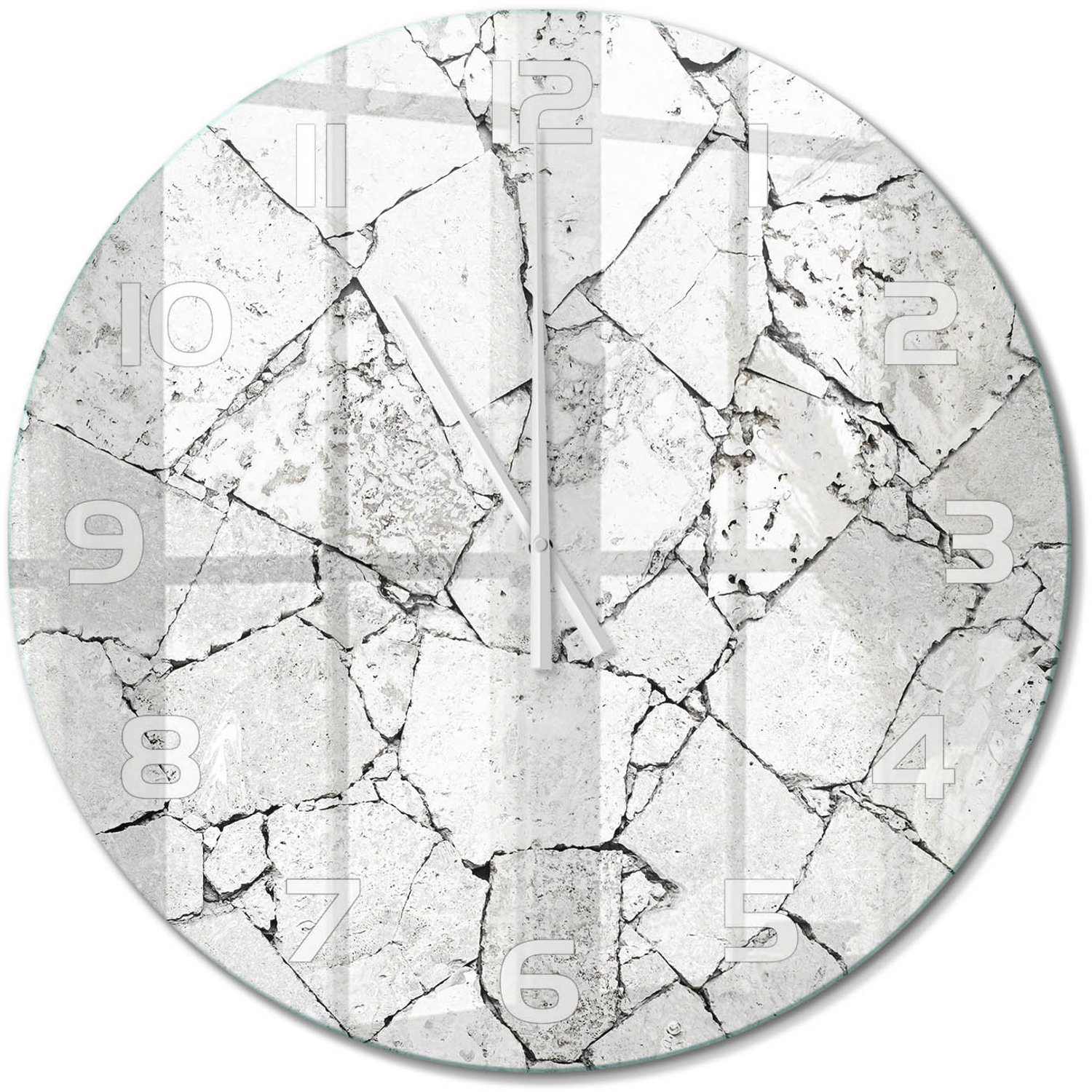 TULUP Wandklok - Stenen muur Klok Glas Met Opdruk - fi60 cm - Wit Moderne Wandklok Glas - Witte handen - Ronde Klok - Decoratieve Glazen Klok - Glazen Wandklok Design