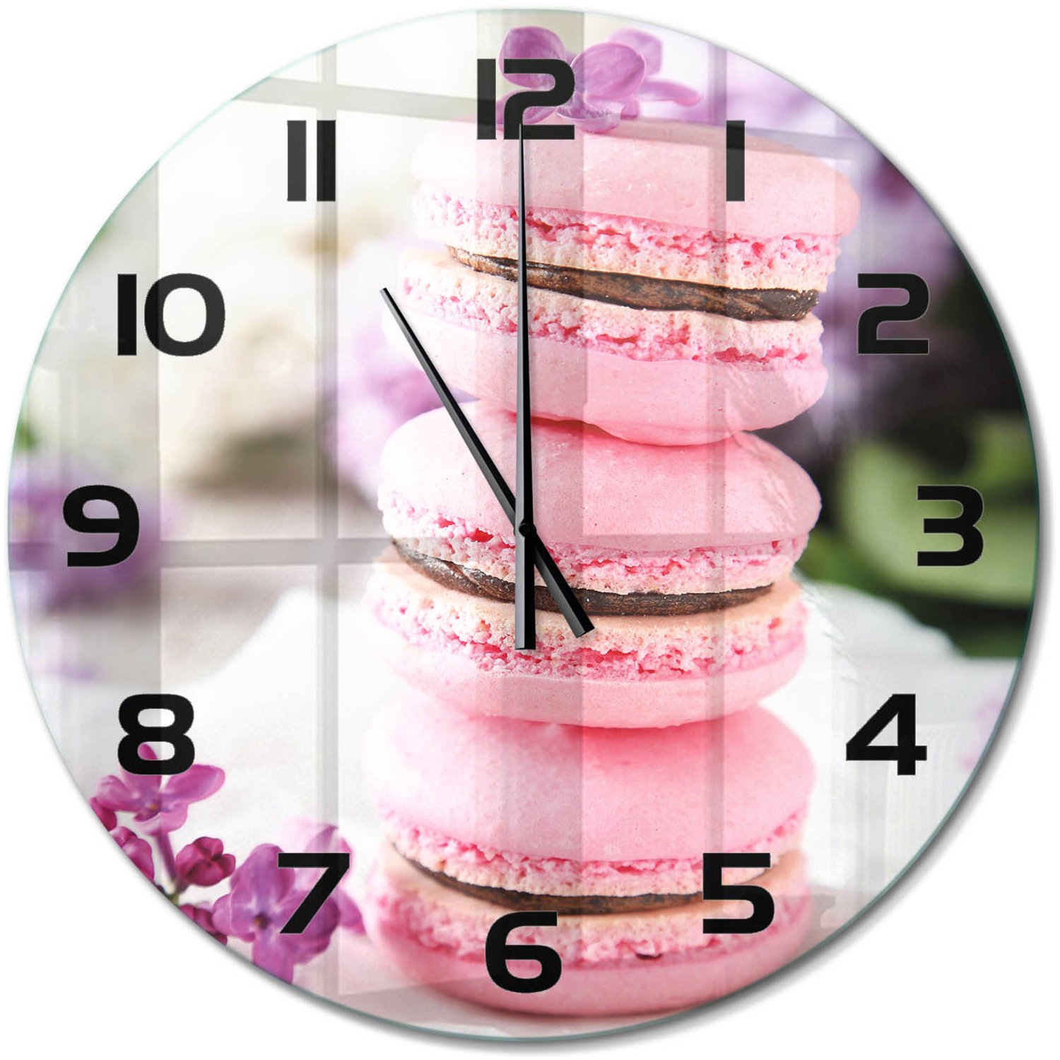 TULUP Wandklok - Cookies Decoratieve Glazen Klok - fi60 cm - Roze Glazen Wandklok Design - Zwarte handen - Ronde Klok - Glazen Klok Met Print - Wandklok Glas Met Motief