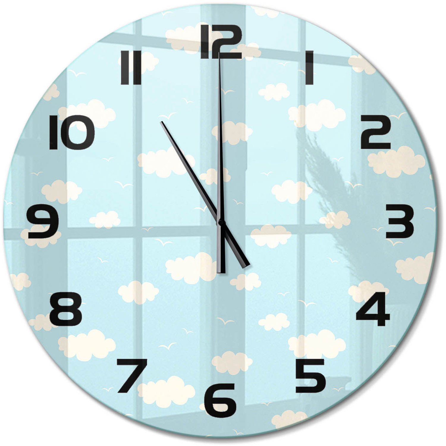 TULUP Wandklok - Wolk Glazen Klok Met Print - fi60 cm - Blauw Wandklok Glas Met Motief - Zwarte handen - Ronde Klok - Wandklok Glas Decoratie - Gekleurde Glazen Klok
