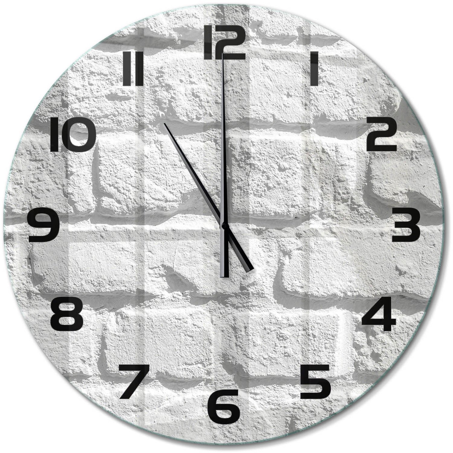 TULUP Wandklok - Bakstenen muur Decoratieve Glazen Klok - fi60 cm - Wit Glazen Wandklok Design - Zwarte handen - Ronde Klok - Glazen Klok Met Print - Wandklok Glas Met Motief