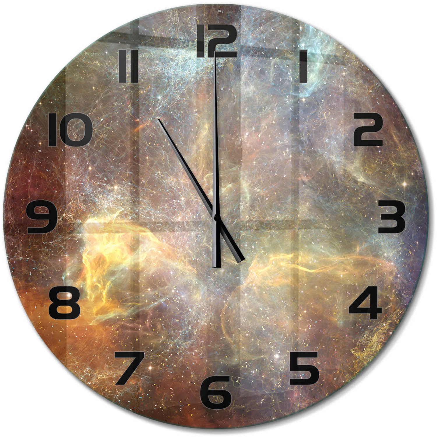 TULUP Wandklok - Kosmos Wandklok Glas Met Motief - fi60 cm - Veelkleurig Decoratieve Glazen Klok - Zwarte handen - Ronde Klok - Gekleurde Glazen Klok - Glazen Klok Met Print