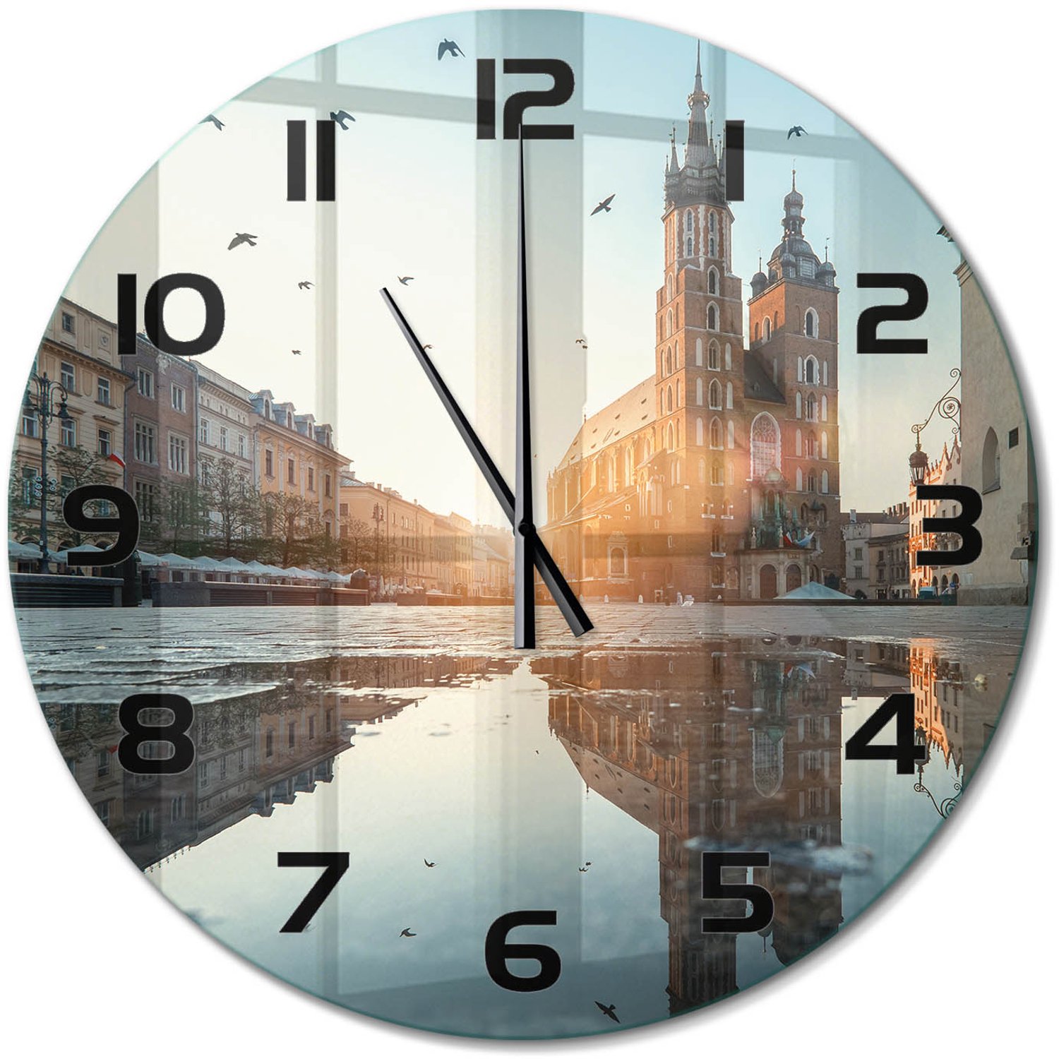 TULUP Wandklok - Krakau, Polen Glazen Wandklok Design - fi60 cm - Blauw Klok Glas Met Opdruk - Zwarte handen - Ronde Klok - Wandklok Glas Met Motief - Decoratieve Glazen Klok