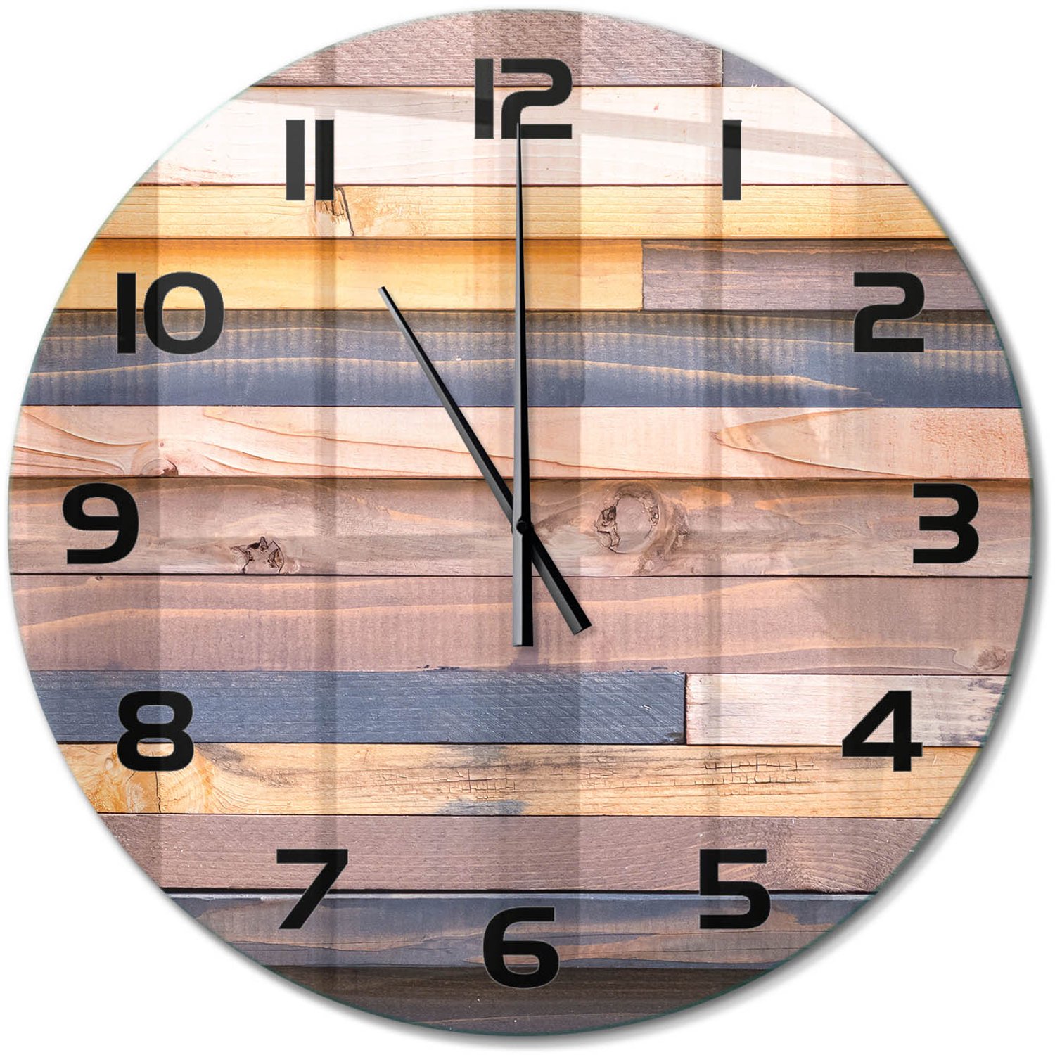 TULUP Wandklok - Houten muur Decoratieve Glazen Klok - fi60 cm - Bruin Glazen Wandklok Design - Zwarte handen - Ronde Klok - Glazen Klok Met Print - Wandklok Glas Met Motief