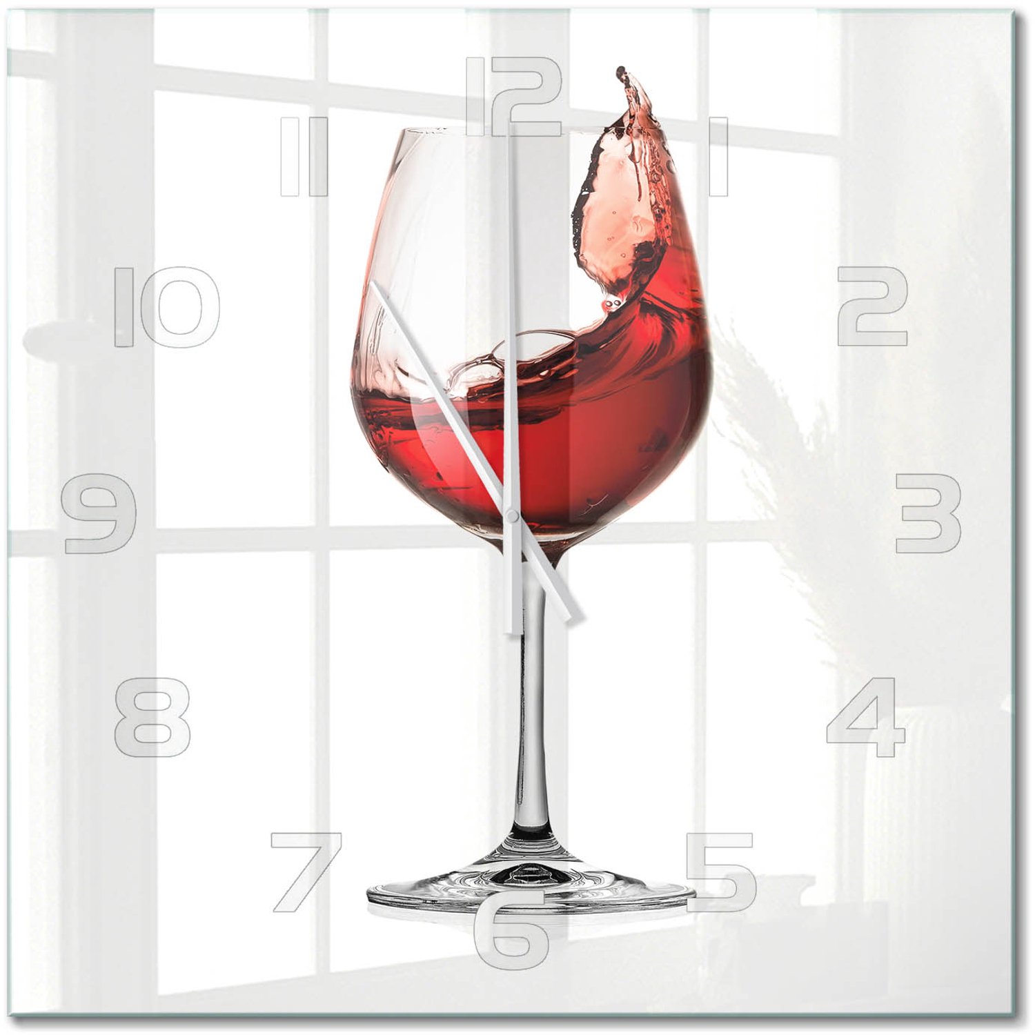 TULUP Wandklok - Rode wijn Wandklok Glas Met Motief - 60x60 cm - Rood Decoratieve Glazen Klok - Witte handen - Vierkante Klok - Gekleurde Glazen Klok - Glazen Klok Met Print