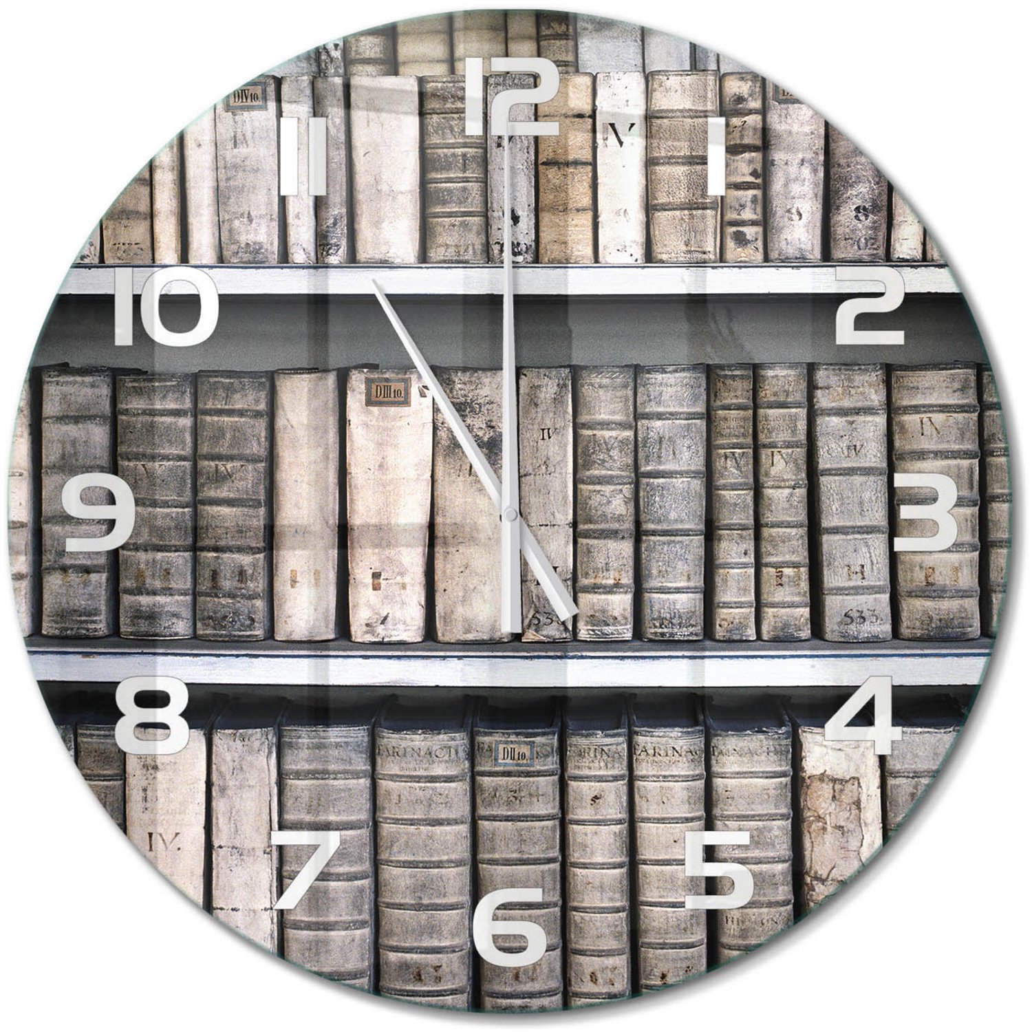 TULUP Wandklok - Boekenplank Klok Glas Met Opdruk - fi60 cm - Beige Moderne Wandklok Glas - Witte handen - Ronde Klok - Decoratieve Glazen Klok - Glazen Wandklok Design