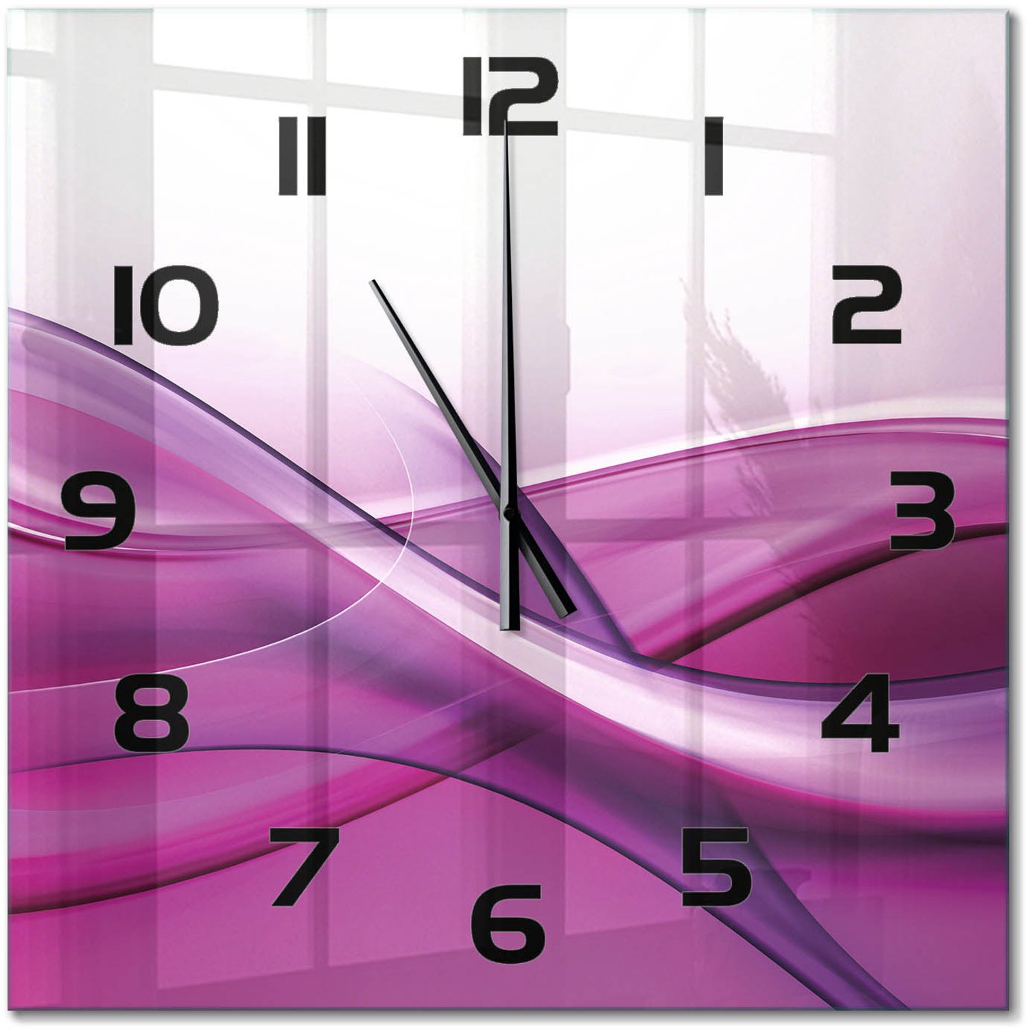 TULUP Wandklok - Golfachtergrond Gekleurde Glazen Klok - 60x60 cm - Roze Glazen Klok Met Print - Zwarte handen - Vierkante Klok - Moderne Wandklok Glas - Wandklok Glas Decoratie