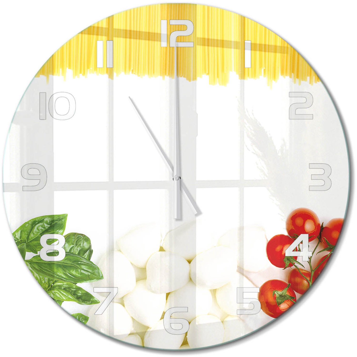 TULUP Wandklok - Italiaanse vlag Wandklok Glas Decoratie - fi60 cm - Veelkleurig Gekleurde Glazen Klok - Witte handen - Ronde Klok - Klok Glas Met Opdruk - Moderne Wandklok Glas