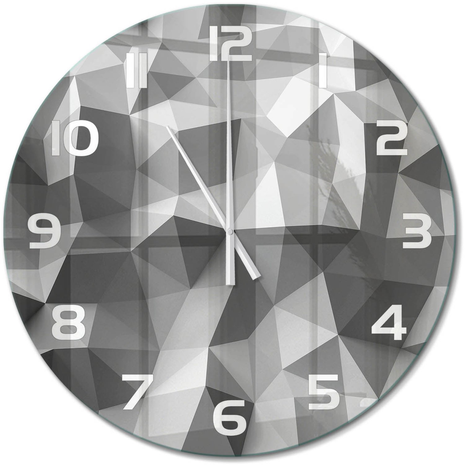 TULUP Wandklok - Driehoeken van abstractie Decoratieve Glazen Klok - fi60 cm - Grijs Glazen Wandklok Design - Witte handen - Ronde Klok - Glazen Klok Met Print - Wandklok Glas Met Motief