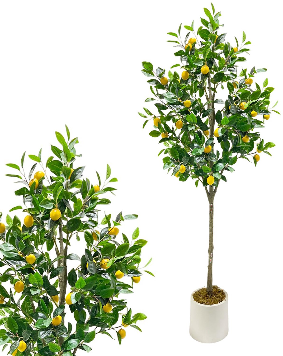HOERFURIY Kunst citroenboom 180 cm - Nep citroenplant met vruchten in witte pot - Onderhoudsvrij voor woonkamer en serre Groen