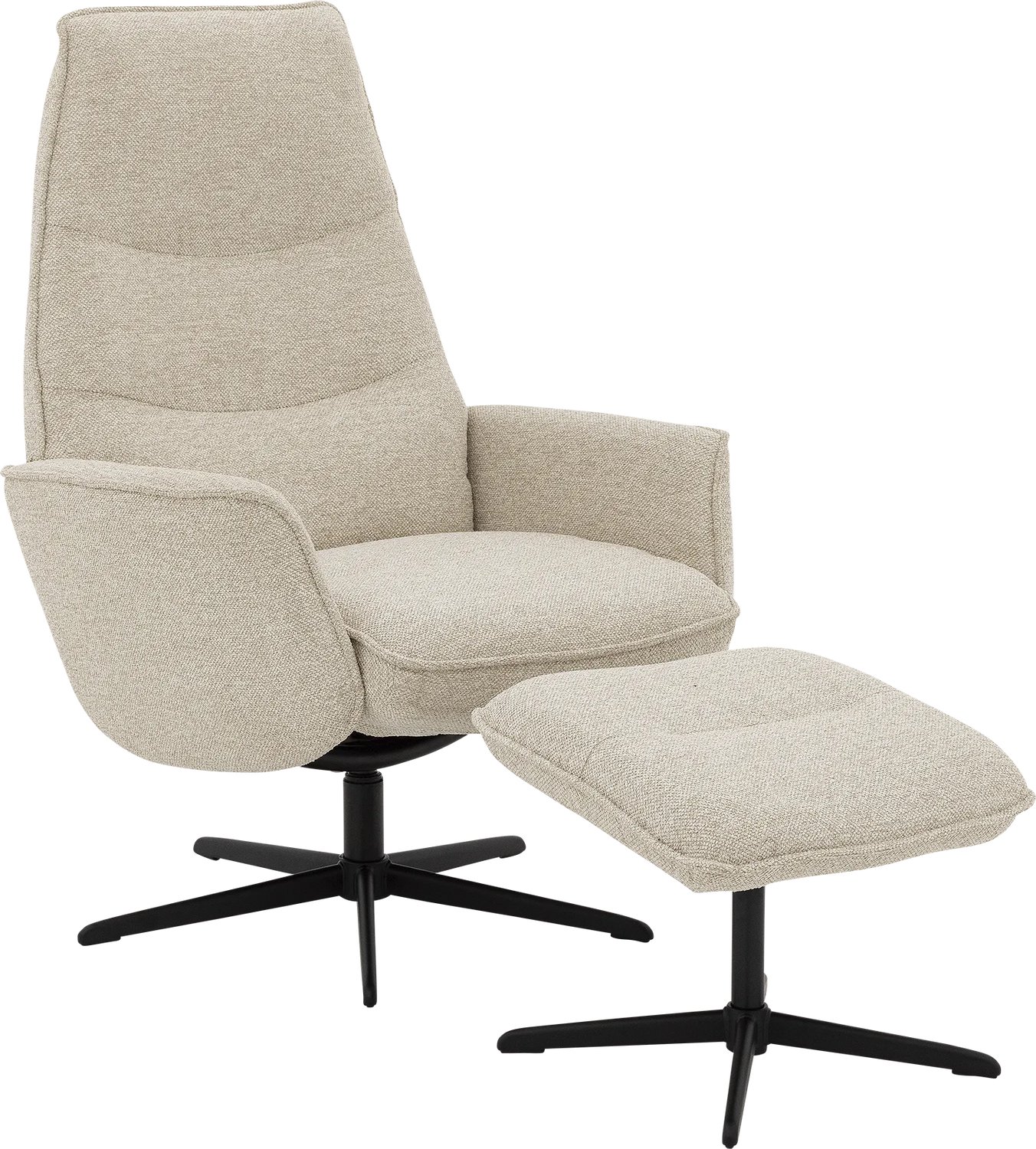 Goossens Relaxstoel Tusla Met Hocker - Stof - Beige - Draaibaar - Met Armleuning gemeleerd grof geweven beige