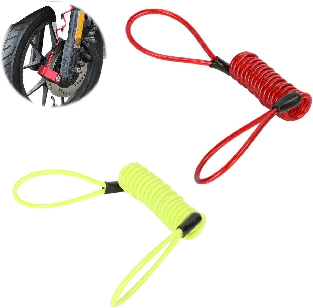 Herinneringskoord voor Motorremschijfslot - Antidiefstal Springkoord en Waarschuwingslijn, Geschikt voor Disc Remsloten, Geel en Rood