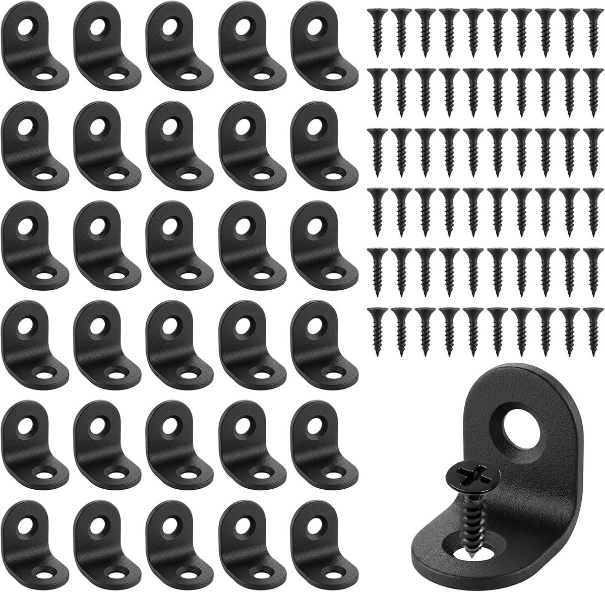 Plankhoeken 30 stuks, 20 x 20 x 2 mm, zwarte roestvrijstalen houders voor meubels, 90 graden, inclusief 60 schroeven voor stevige bevestiging