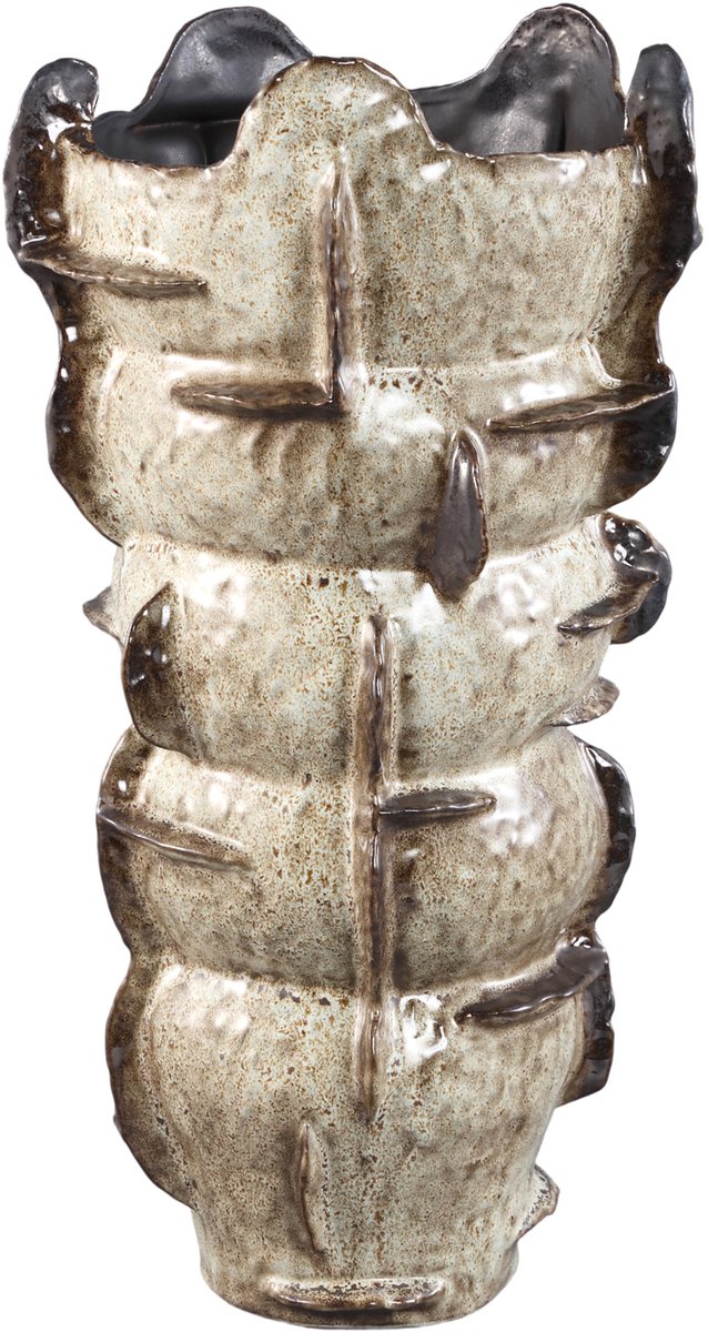 PTMD Cosha Beige Ceramic Bulby Vase With Line Design