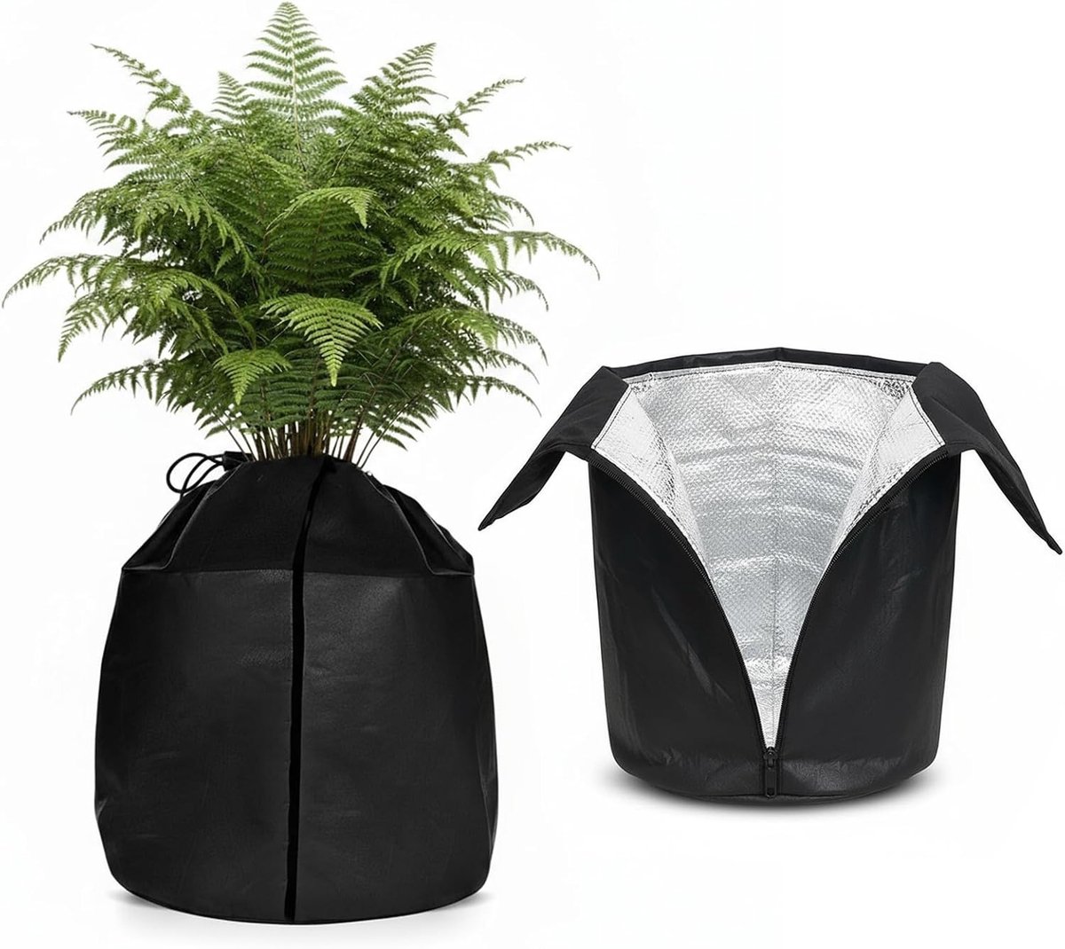 Set van 2 Beschermhoezen voor Planten 45 x 50 cm - Warmte- en Vorstbescherming voor Bloempotten met Trekkoord en Rits - Ideaal voor Binnen- en Buitenplanten