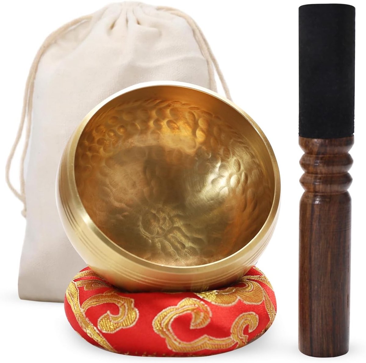 Handgemaakte Tibetaanse Klankschalen met Houten Hamer en Tas - Ideaal voor Meditatie, Yoga en Ontspanning (9.5cm)