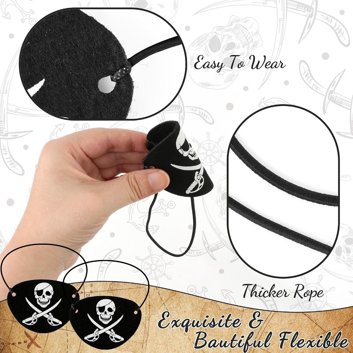 Piratenaccessoires Set voor Volwassenen en Kinderen met Bandana's, Blinders en Kostuumaccessoires voor Carnaval en Halloween
