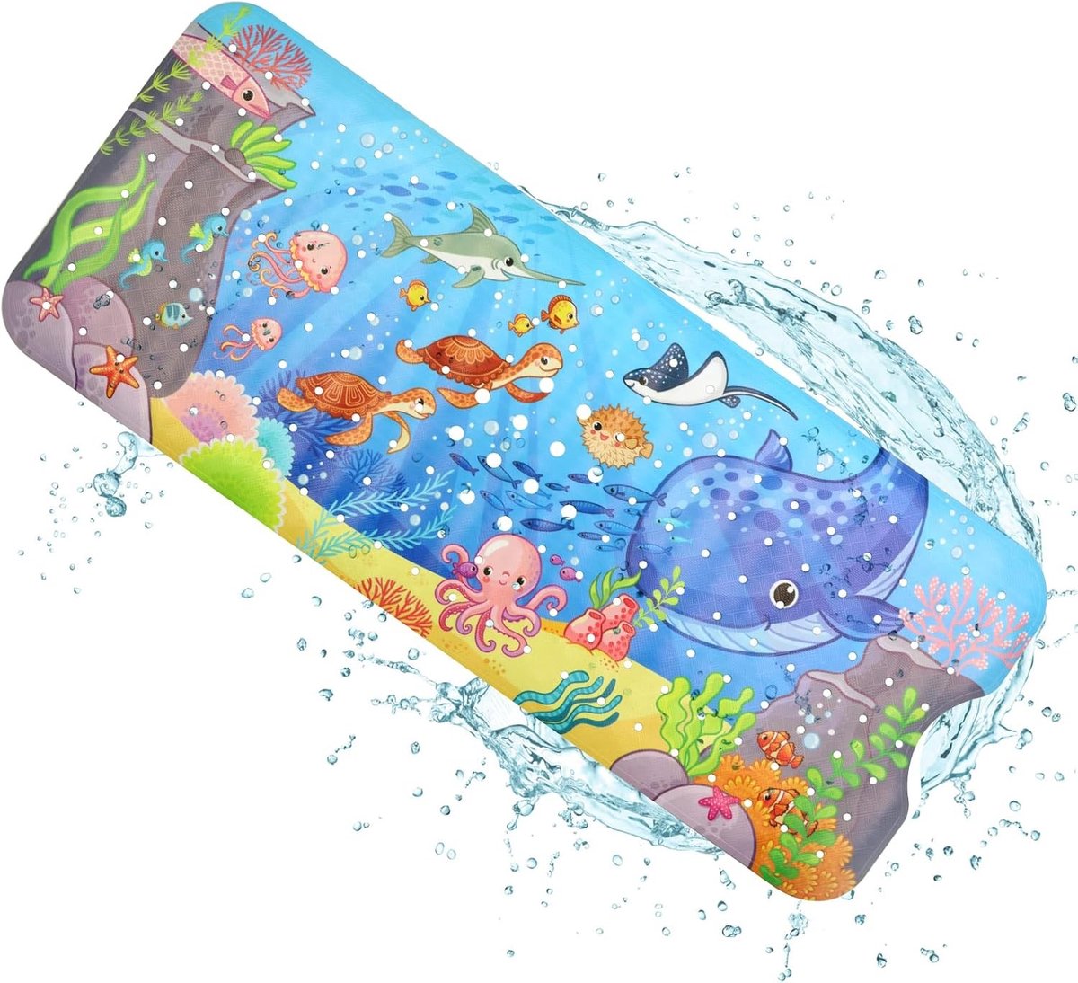 Kinderen Badmat, Antislip Douchematt, 100 x 40 cm, Walvis Cartoon, 200 Zuignappen, Schimmelbestendig, Machinewasbaar, Veilig en Comfortabel
