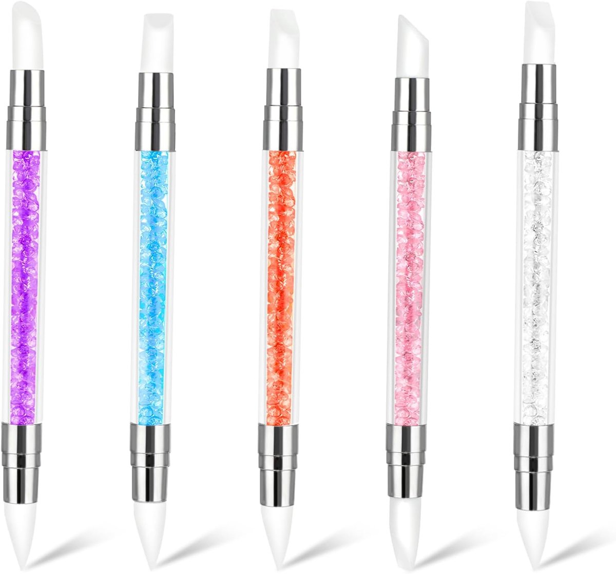 5 stuks siliconen nagelgereedschap, nagelkunst sculptuurpen, siliconen kop acryl handvat nail art borstels voor - ShopVlot