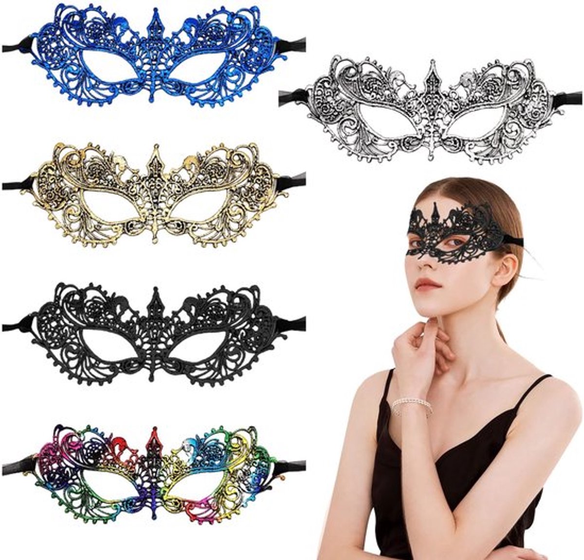 Dailygoods- Balmasker 5 Stuks - Venetiaans Kanten Masker - Feestmasker - Halloween