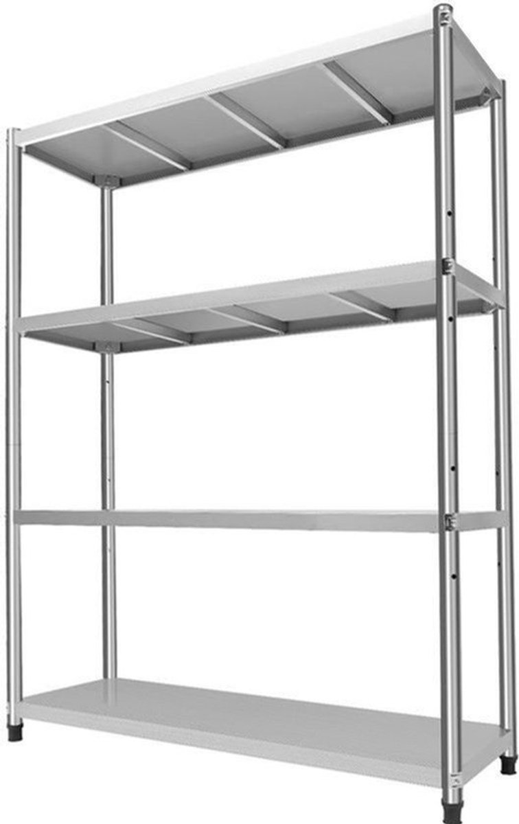 Stalenschap – Opbergrek – Rek – Wandrek – Stelling – 4-Laags Roestvrijstaal – Verstelbare Plankhoogte – 50 KG Draagkracht per Plank