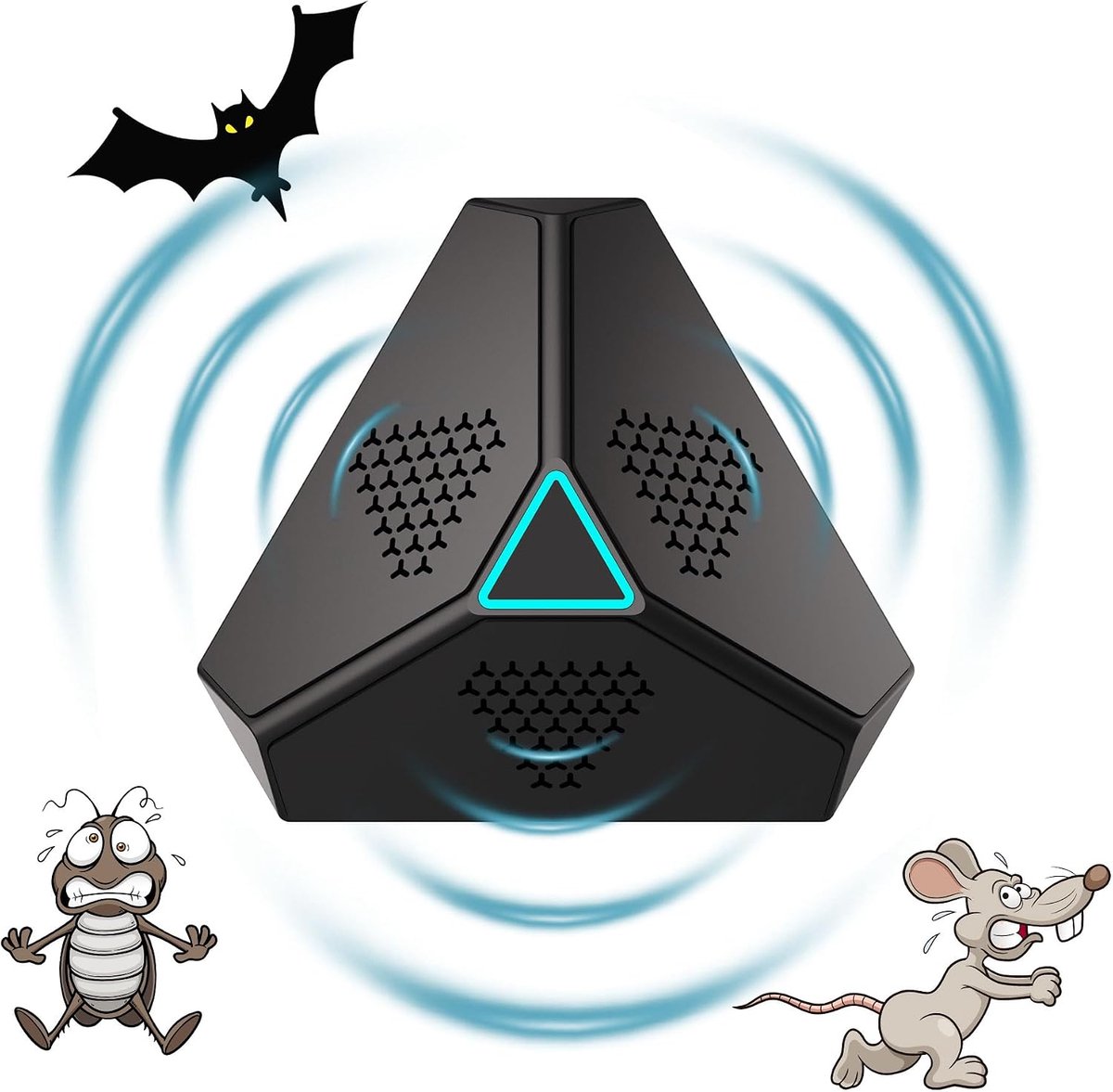 Ultrasoon geluid voor ratten - ultrasone afweer voor muizen, muizen en ratten, 360° met ledlicht, ultrasone afschrikking voor muizen, ongedierte, ratten, spinnen, motten en mieren