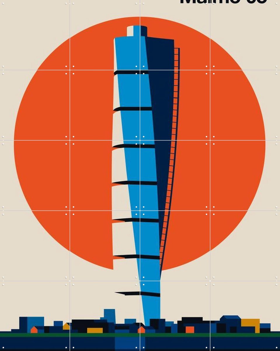 IXXI Malmö 05, Bo Lundberg - 80 x 100 cm - Gratis ophangtool - Grote wanddecoratie en posters - Kleurrijk, Geometrische Kunst, Illustraties