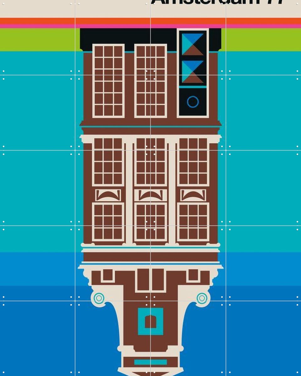 IXXI Amsterdam 77, Bo Lundberg - 80 x 100 cm - Gratis ophangtool - Grote wanddecoratie en posters - Illustraties, Kleurrijk, Mancave, Architectuur