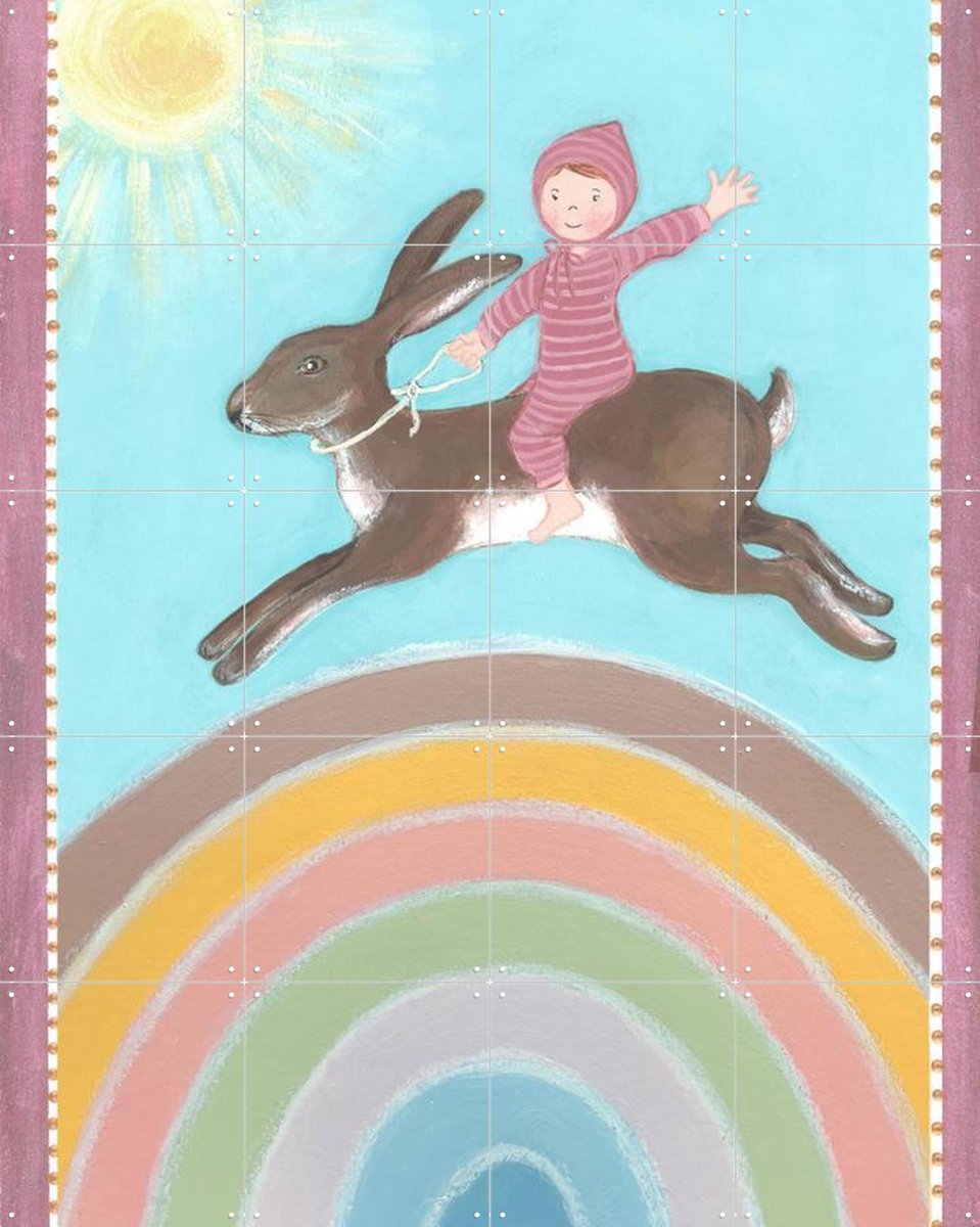 IXXI Haasje Over, Desirée van Hattem - 80 x 100 cm - Gratis ophangtool - Grote wanddecoratie en posters - Illustraties, Speels, Fantasierijk