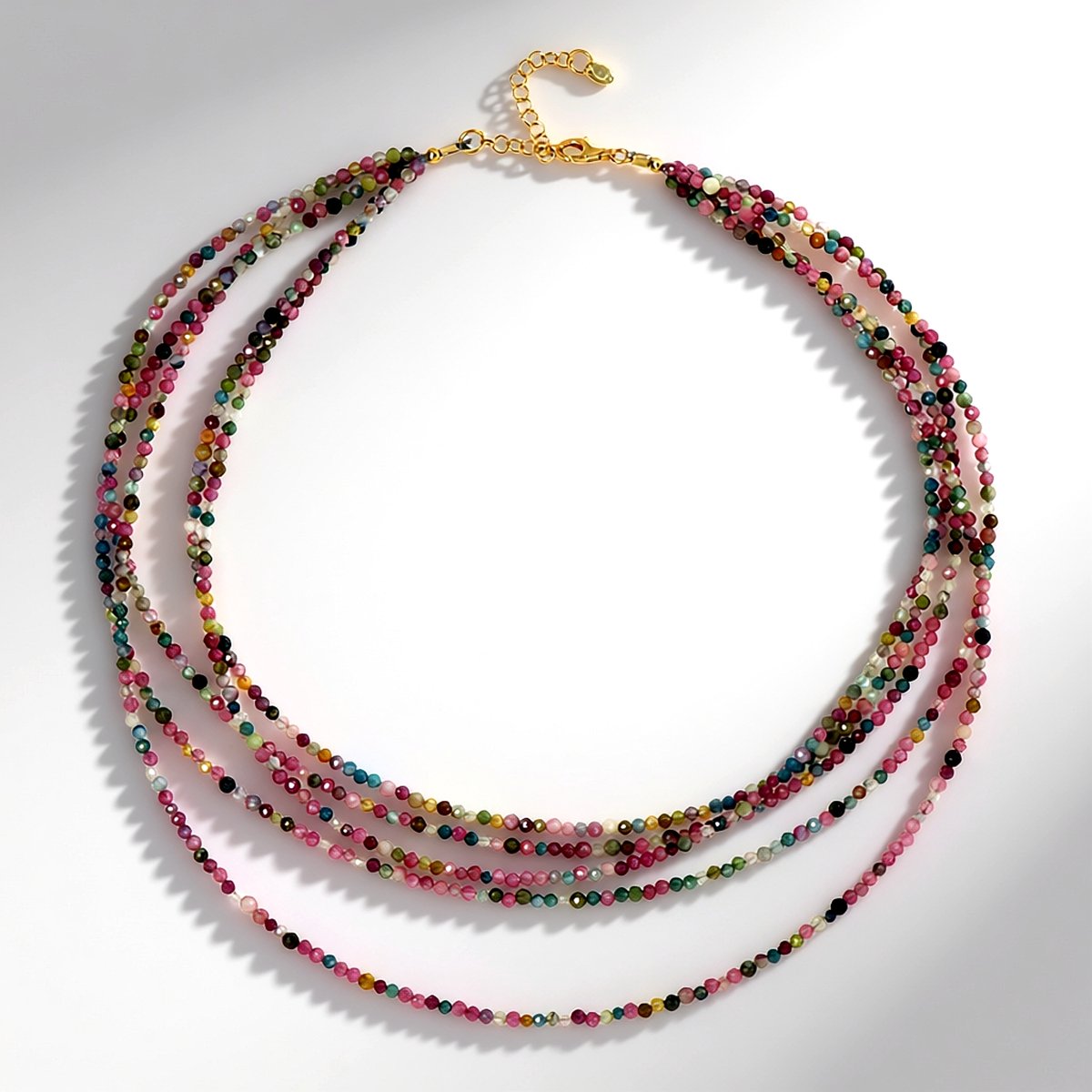 Cavill - Zilveren Halsketting 925 Sterling - 18K Goud Verguld - 89.4 ct Toermalijn uit Madagaskar - Meerlaagse Verstelbare Ketting 36-50 cm