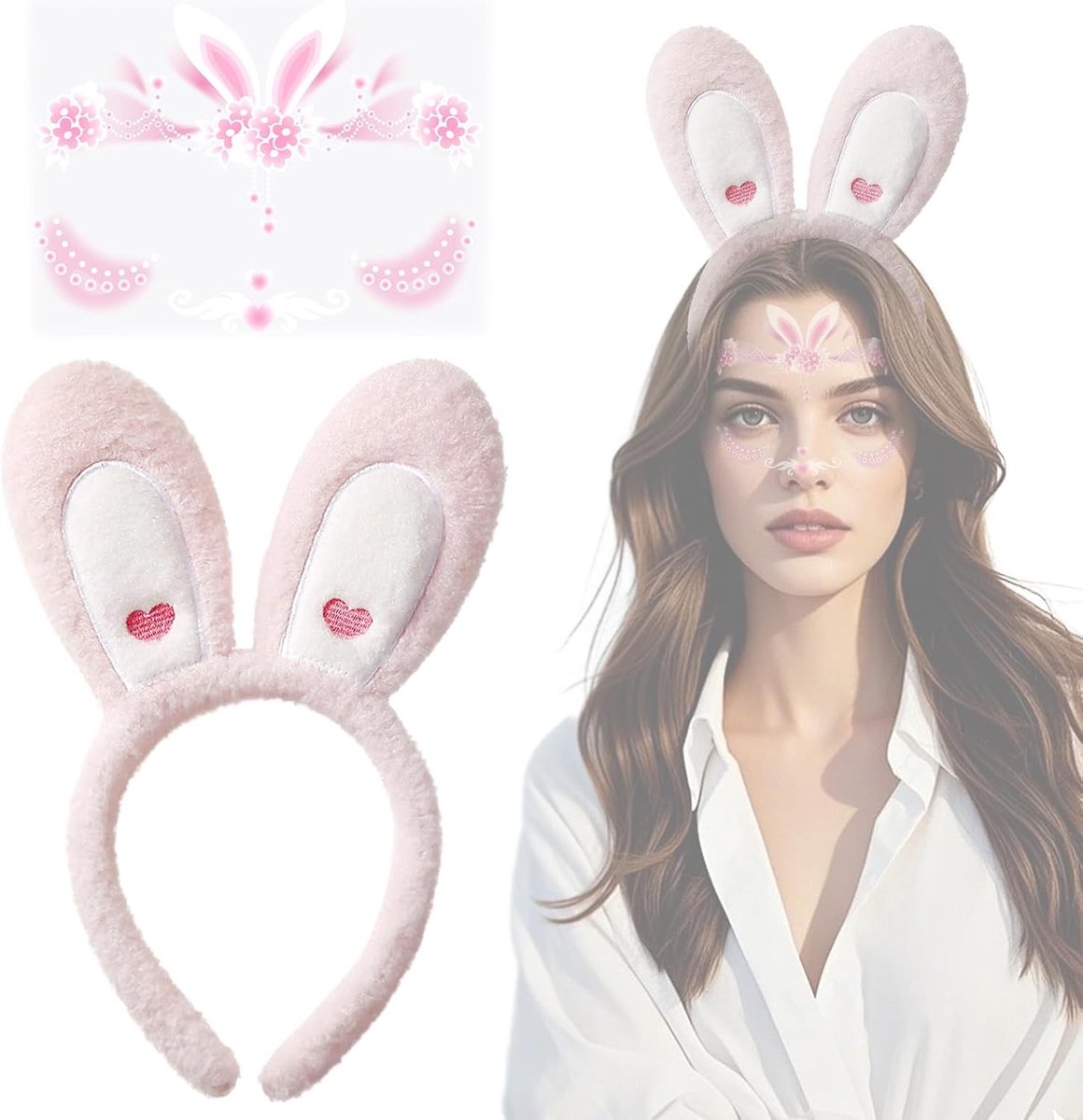 Roze Konijnenoren Kostuum voor Feest, Cosplay en Carnaval - 28 x 15 cm, One Size, Perfect voor Pasen en Verkleedpartijen