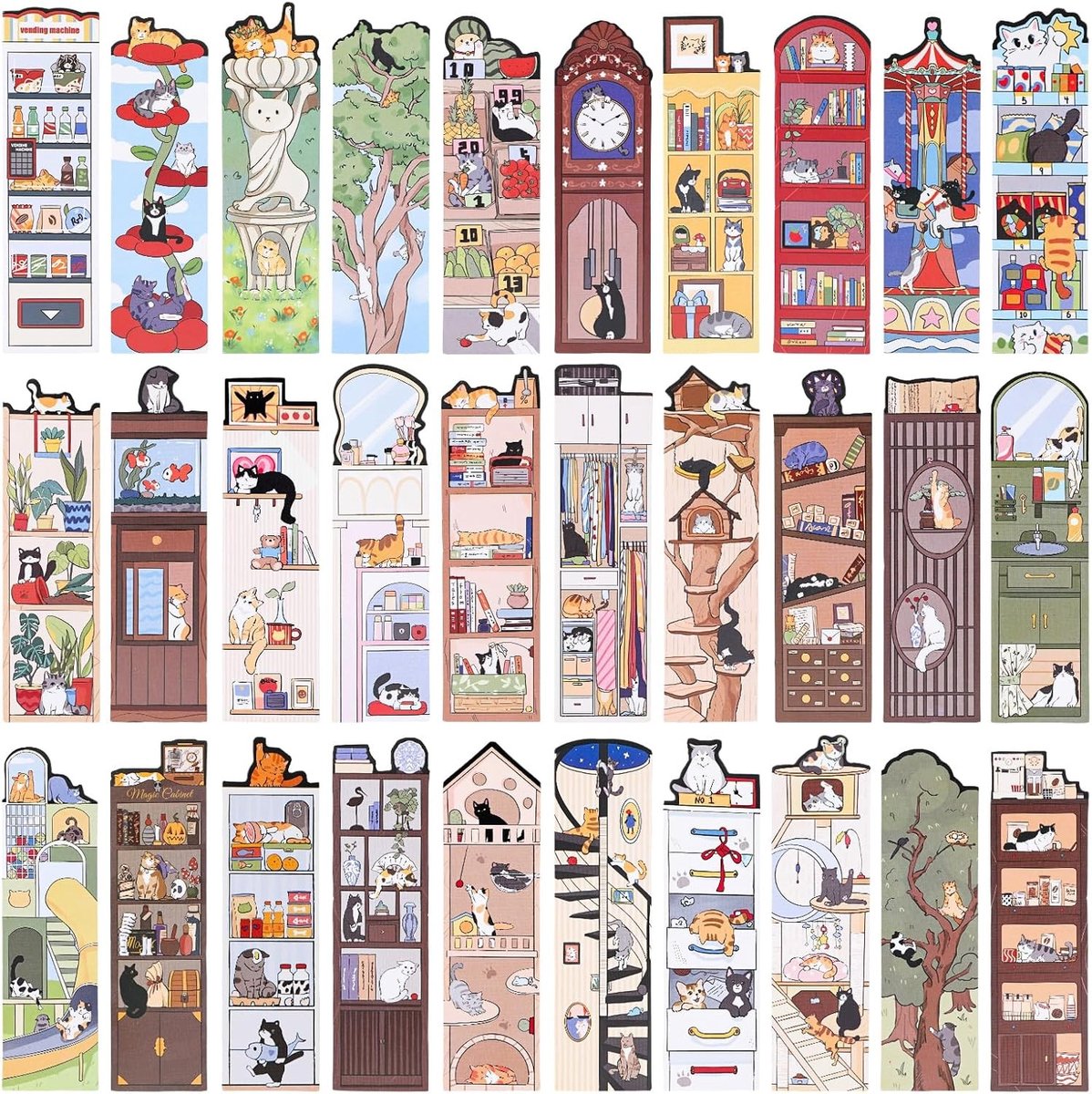 Schattige Decoratieve Boekenleggers - 30 Stuks met Katten Thema voor Boekliefhebbers, Perfect als Cadeau, Ideaal voor School en Kantoor