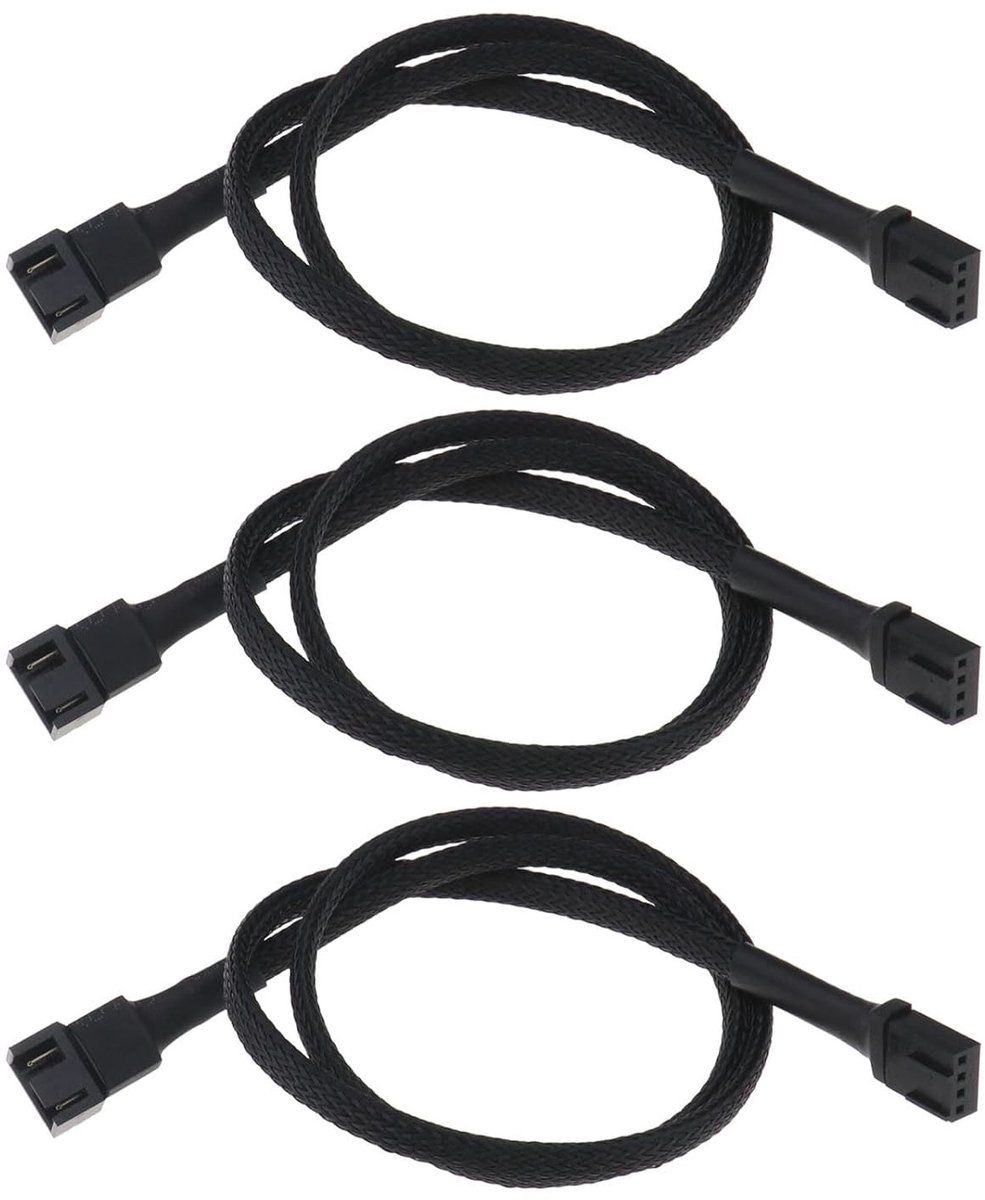 3-delige 4 Pin Ventilator Verlengkabels voor 3 Pin en 4 Pin PMW Ventilatoren - 60cm 24AWG Nylon Gevlochten Verlengkabel voor Verbeterde Koeling en Prestaties