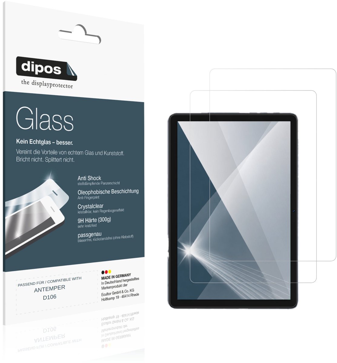 dipos – 2x Pantserfolie geschikt voor ANTEMPER D106 | 9H Screenprotector