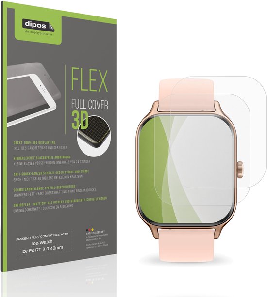 Twee matzwarte screenprotectors voor de Ice-Watch Ice Fit RT 3.0 40mm, met volledige schermdekking en anti-reflectie.