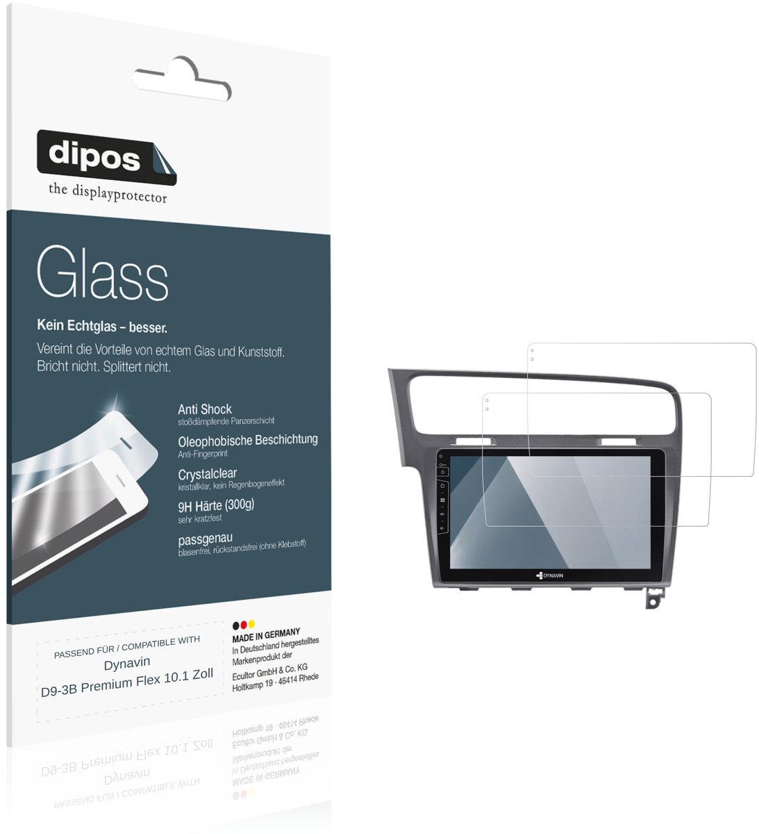 dipos – 2x Pantserfolie geschikt voor Dynavin D9-3B Premium Flex 10.1 Inch | 9H Screenprotector