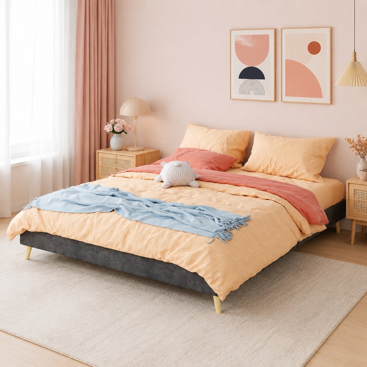 Modern Minimalistisch Bed 160x200cm Zonder Matras - Bedframe Met Slatted Bodem en Hoge Stabiliteit - Voor Slaapkamer - Grijs