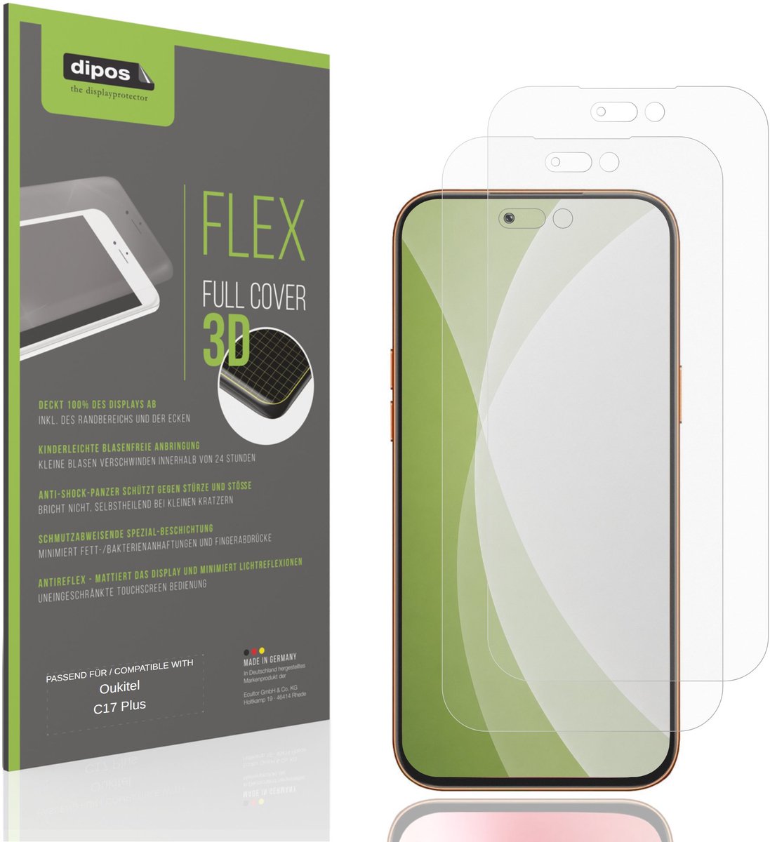 dipos FLEX – 2x Matte Screenprotector geschikt voor Oukitel C17 Plus | Volledige Schermbescherming | Case-Friendly