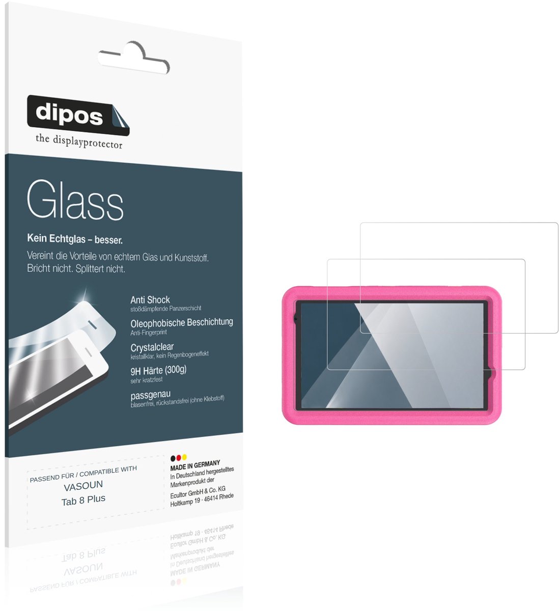 dipos – 2x Pantserfolie geschikt voor VASOUN Tab 8 Plus | 9H Screenprotector