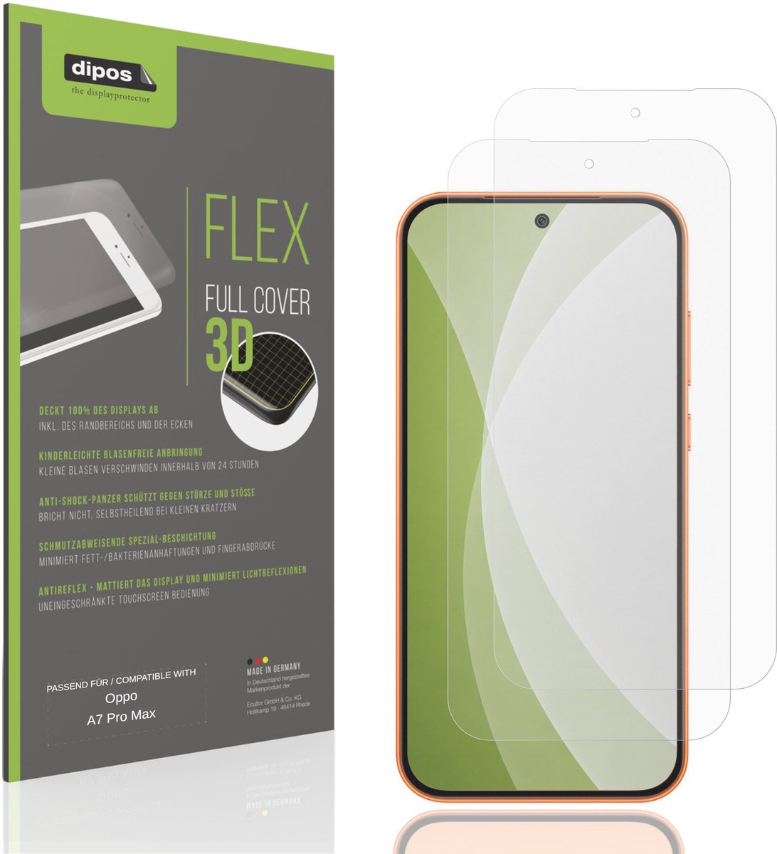 dipos FLEX – 2x Matte Screenprotector geschikt voor Oppo A7 Pro Max | Volledige Schermbescherming | Case-Friendly