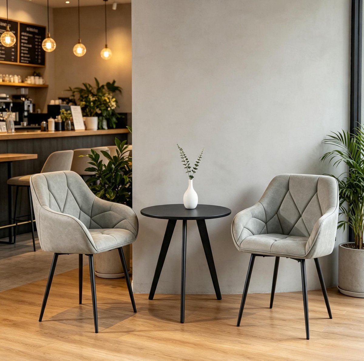 REDOM - Eetkamerstoel set van 2 - Met armleuningen - Gewatteerde zitting - Kunstleer en metaal - Modern design - Eetkamer en woonkamer - 83,5 cm
