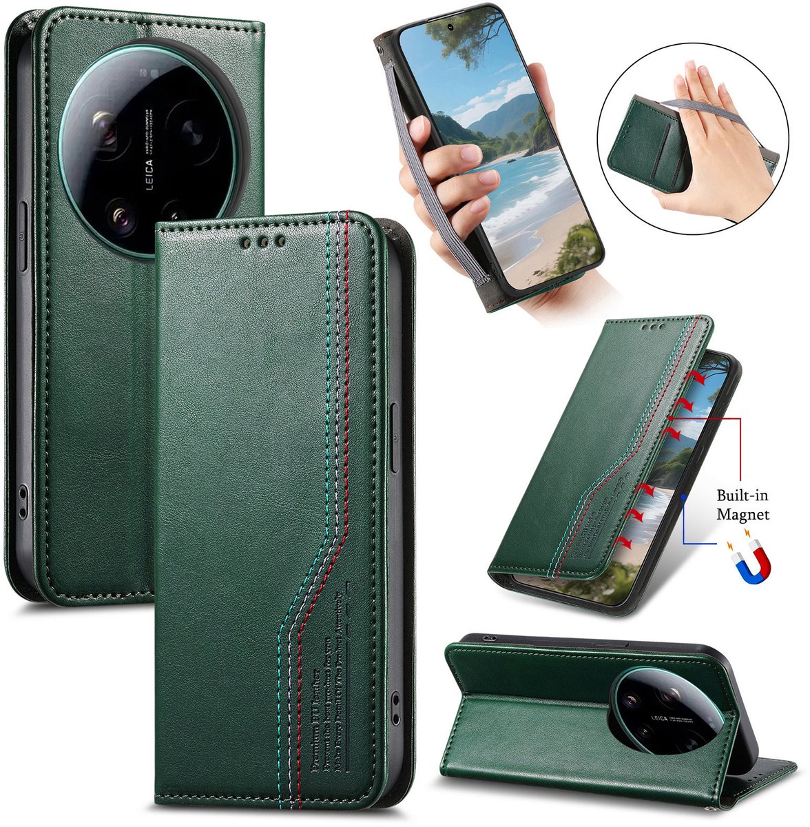 Praktische en Stijlvolle PU Leren Portemonnee Hoes voor Xiaomi 17 Ultra _ Groen