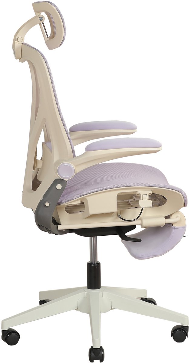 OKWISH Bureaustoel – Ergonomische Klapstoel Met 3D Hoofdsteun, Lendensteun En Voetsteun – Voor Werk, Studie En Ontspanning – Mesh – Paars