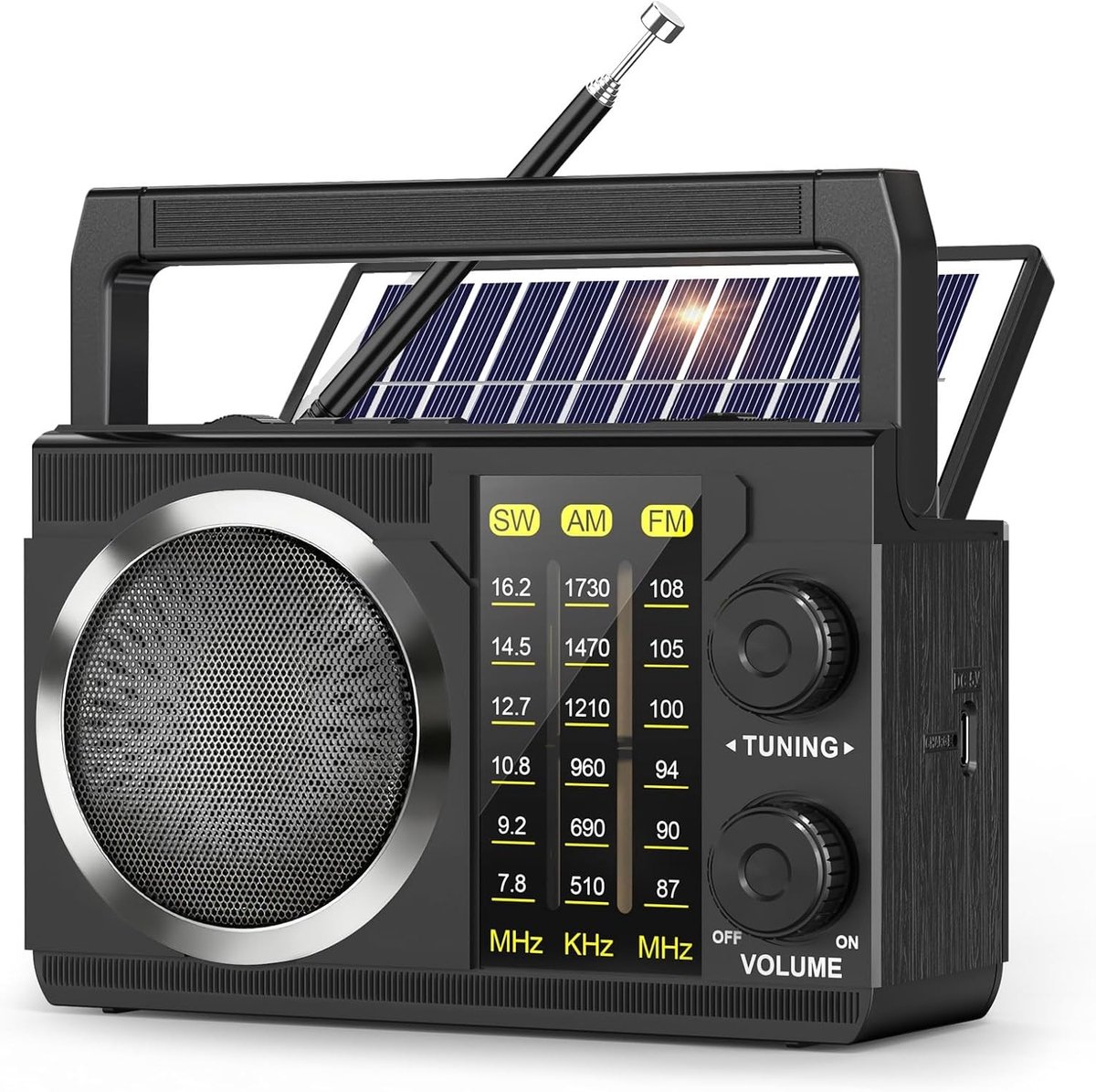 Draagbare Oplaadbare Radio - Zwart - 160 x 86 x 100 mm - Bluetooth 6.0 met Zaklamp - Voor Camping en Thuis