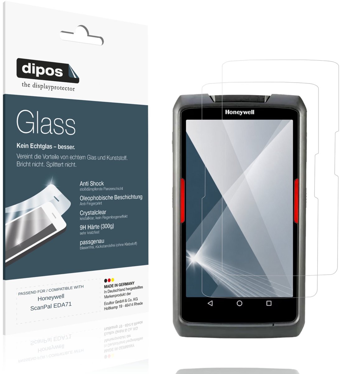 dipos – 2x Pantserfolie geschikt voor Honeywell ScanPal EDA71 | 9H Screenprotector