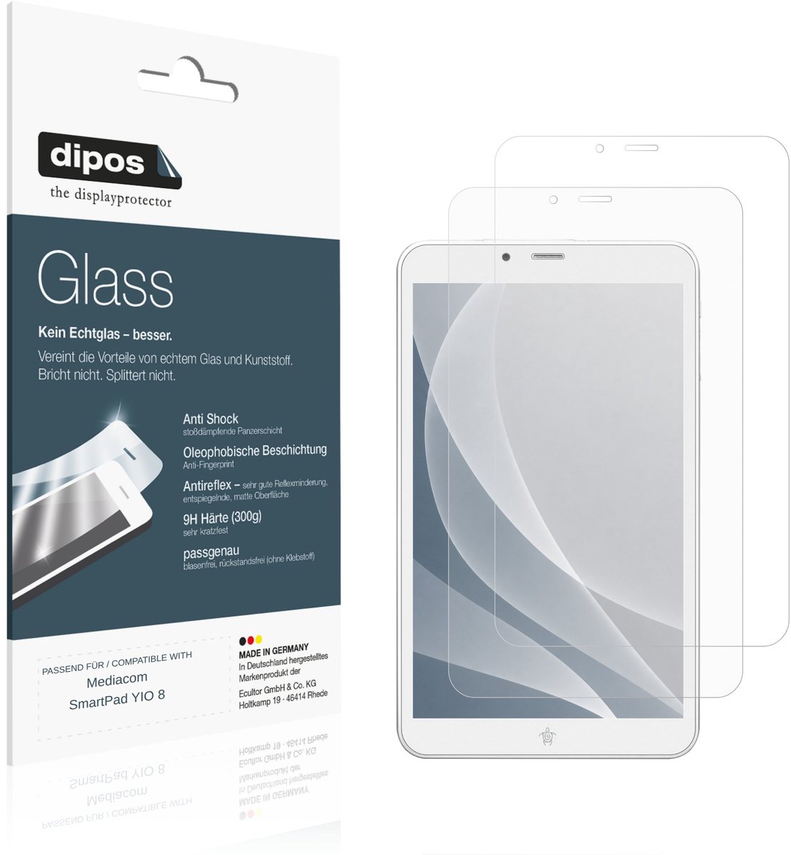 dipos – 2x Matte Pantserfolie geschikt voor Mediacom SmartPad YIO 8 | 9H Screenprotector
