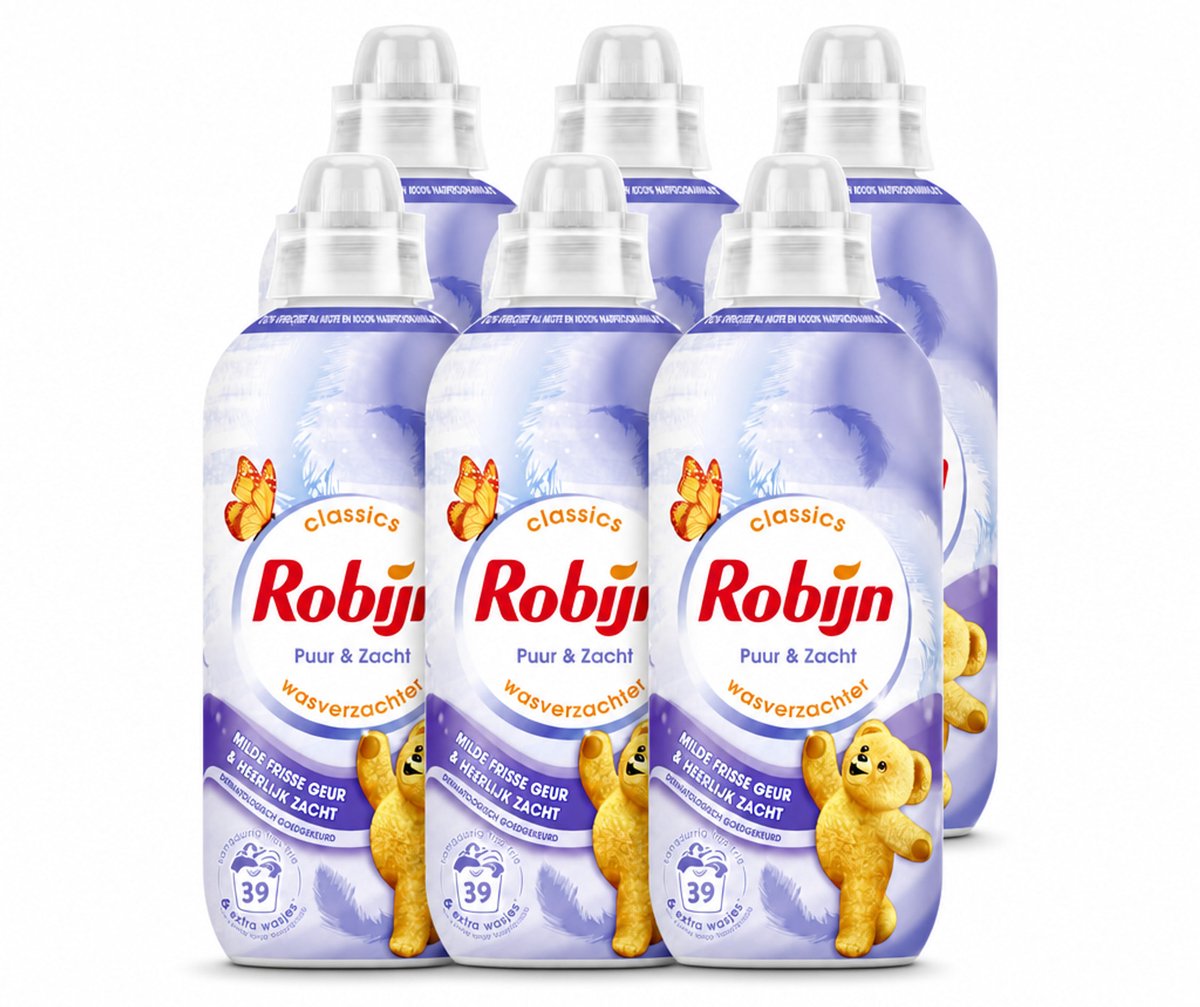 6 x Robijn – Wasverzachter – Puur & Zacht – 780 ml - Voordeelverpakking - 6 stuks