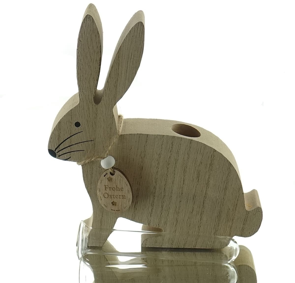 Riffelmacher paashaas naturel met reageerbuisvaas 16 cm - hout en glas