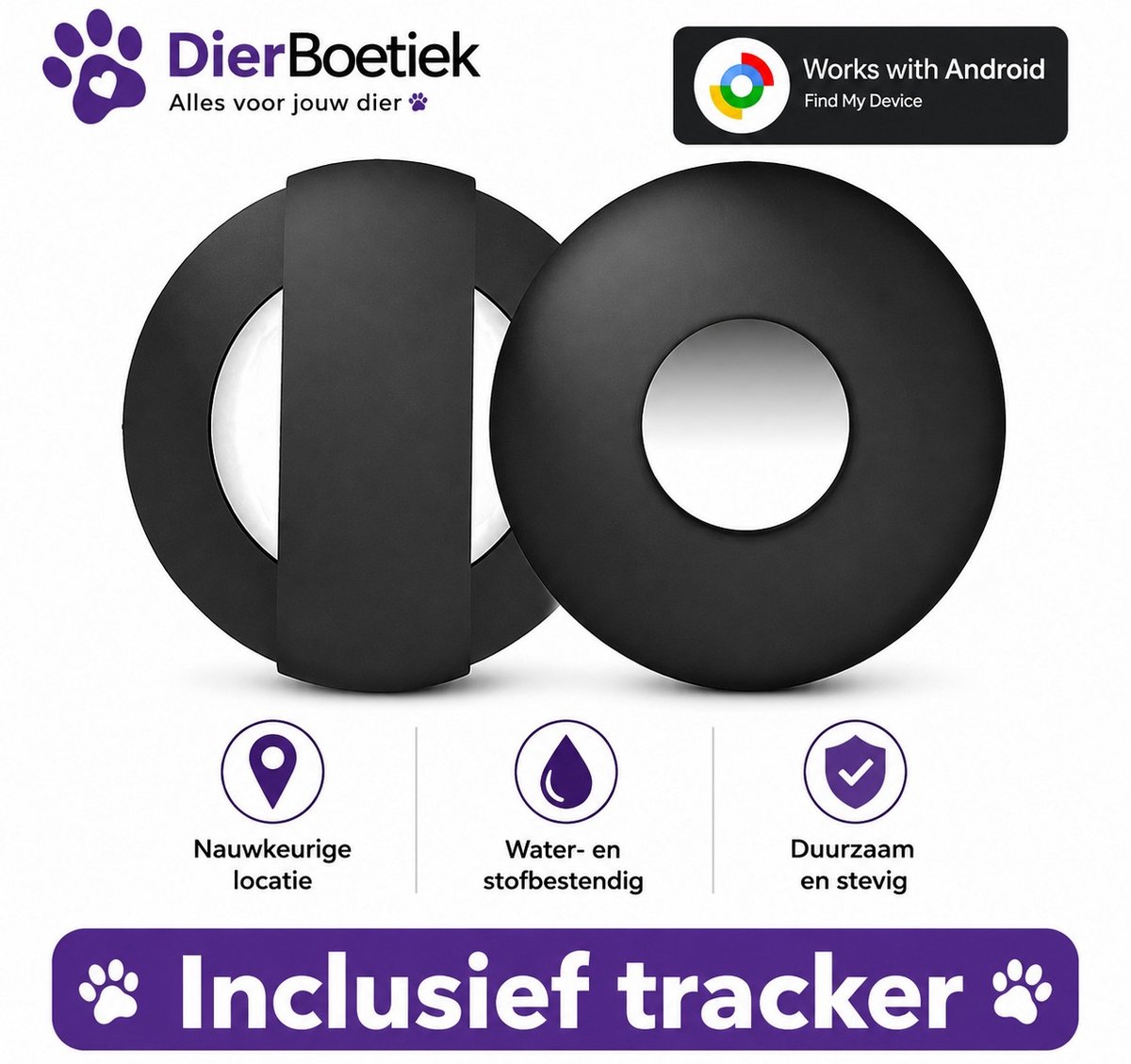 Dierboetiek® Huisdier Tracker Hond & Kat – Tag voor Halsband – Geschikt voor Android – Locatietracker – Penning - Zwart