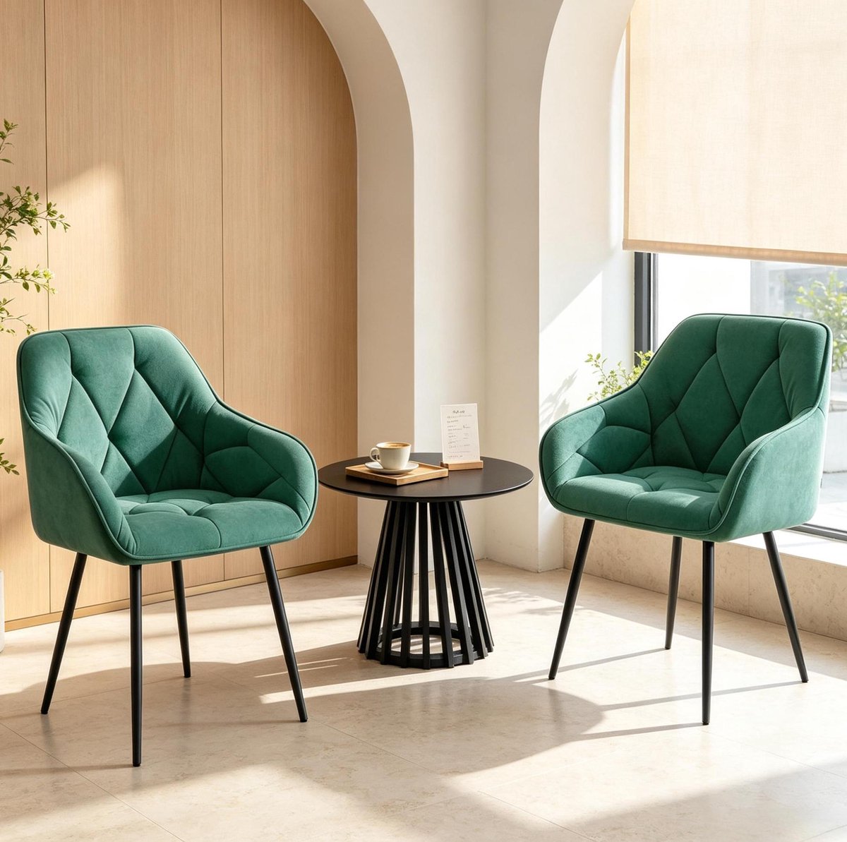 Eetkamerstoel Set Van 2 - Ergonomische Kuipstoel Met Zachte Velvet Bekleding En Armleuningen - Voor Eetkamer En Woonkamer - Turquoise