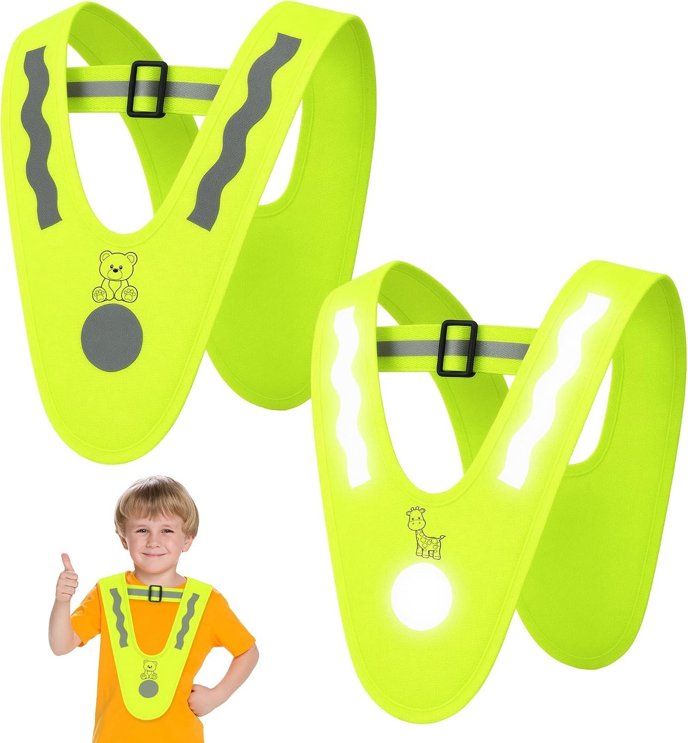 Veiligheidsvest voor Kinderen van 3 tot 12 Jaar, Reflecterend, Ideaal voor Fietsen, School en Wandelen, Verpakking van 2 Stuks